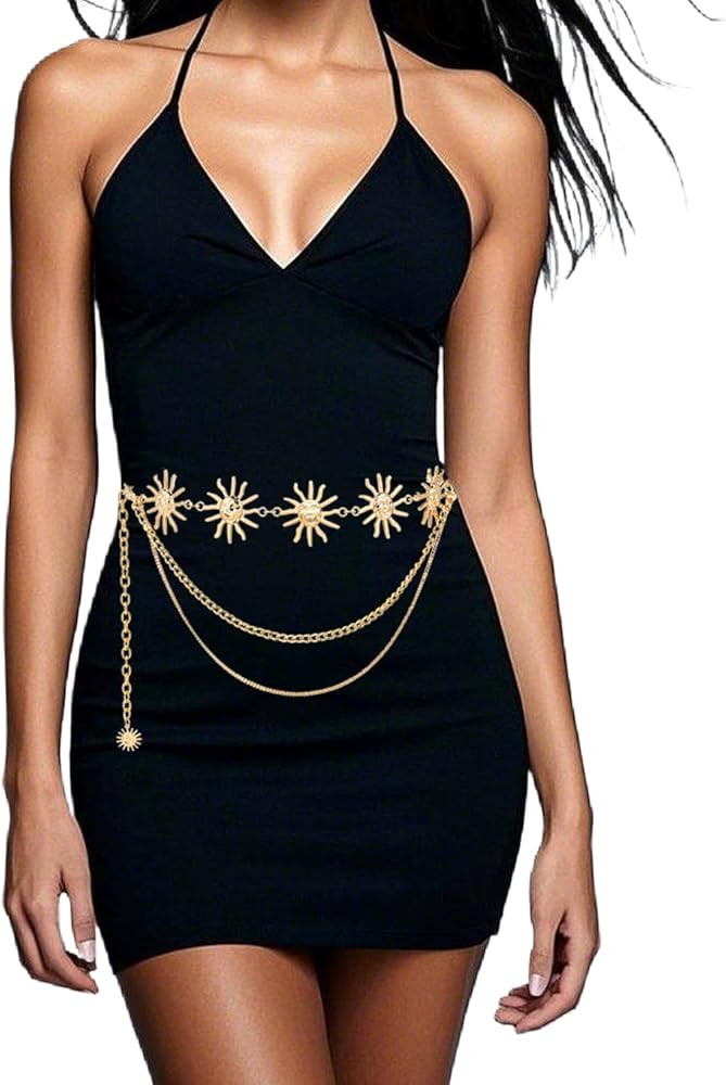 Chain Belt for Women Girls Sun Moon Western Metal Waist Chain, Adjustable Metal Chain Belts for Dresses Jeans Trousers | Amazon (US)