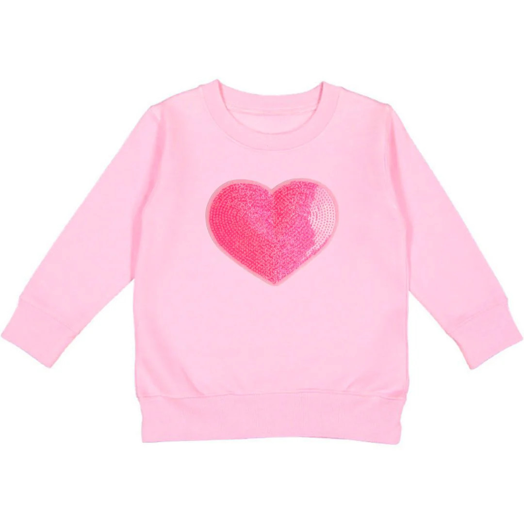 Heart Sequin Patch Valentine's Day Sweatshirt - Pink | Sweet Wink