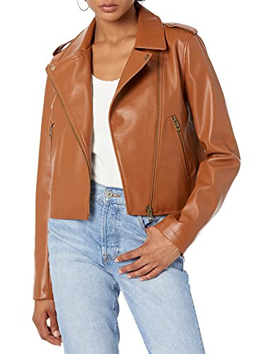 The Drop Women's Heather Faux Leather Moto Jacket, Cognac, XS | Amazon (US)