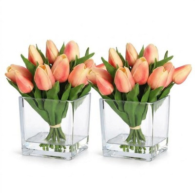 Garvee Home 2-Pack 12-Stem Artificial Tulip Bouquet, Faux Silk Real Touch Vase Decor, Orange | Target