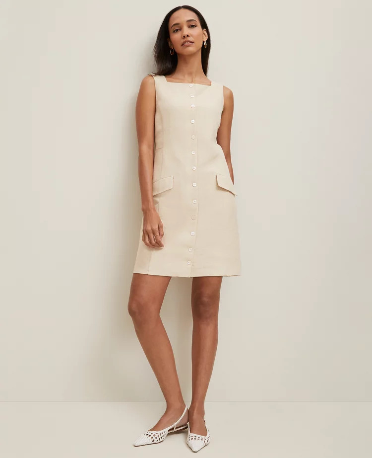 Square Neck Button-Down Dress | Ann Taylor