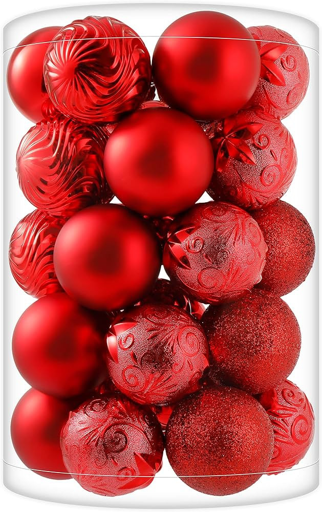 34ct Red Christmas Ball Ornaments Shatterproof Plastic Christmas Tree Decorations for Xmas Party ... | Amazon (US)
