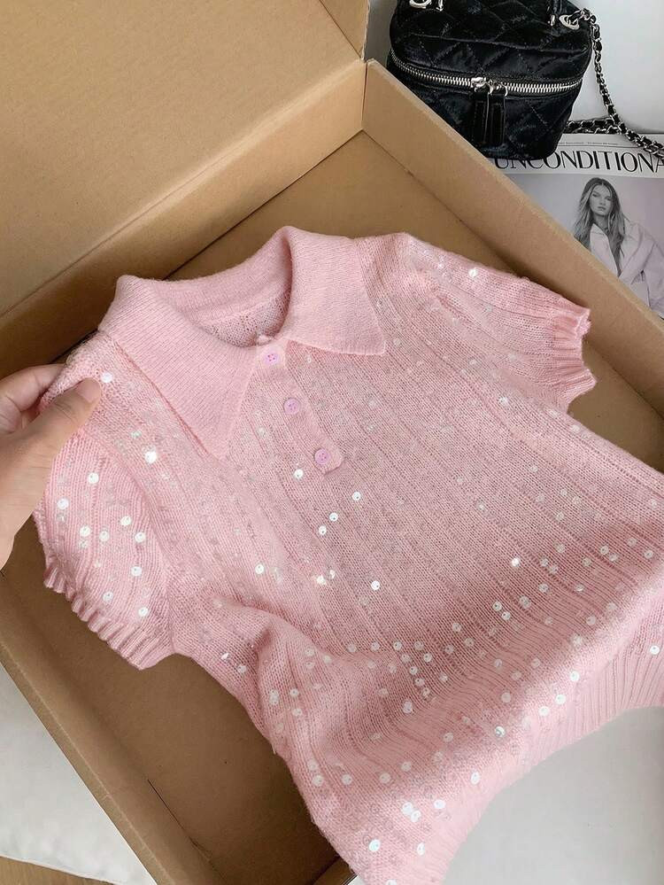 Pink Sequin Polo | SHEIN