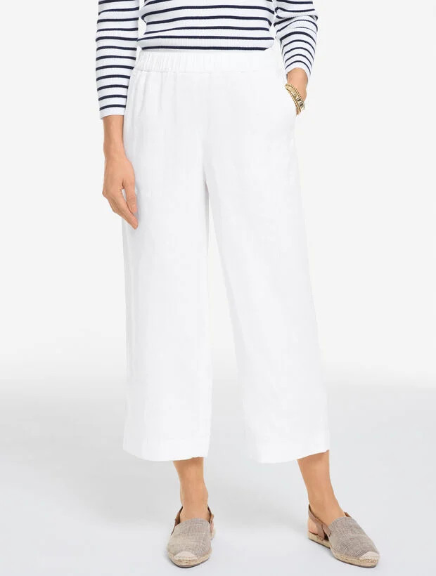Washed Linen Wide Crop Pull-On Pants | Talbots