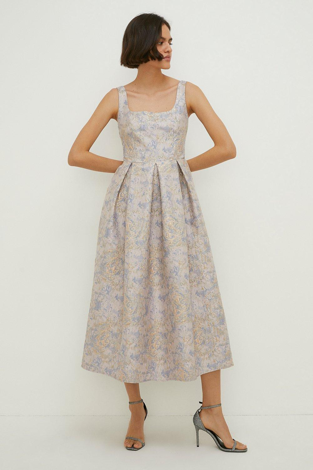 Metallic Jacquard Full Skirted Midi Dress | Oasis UK & IE