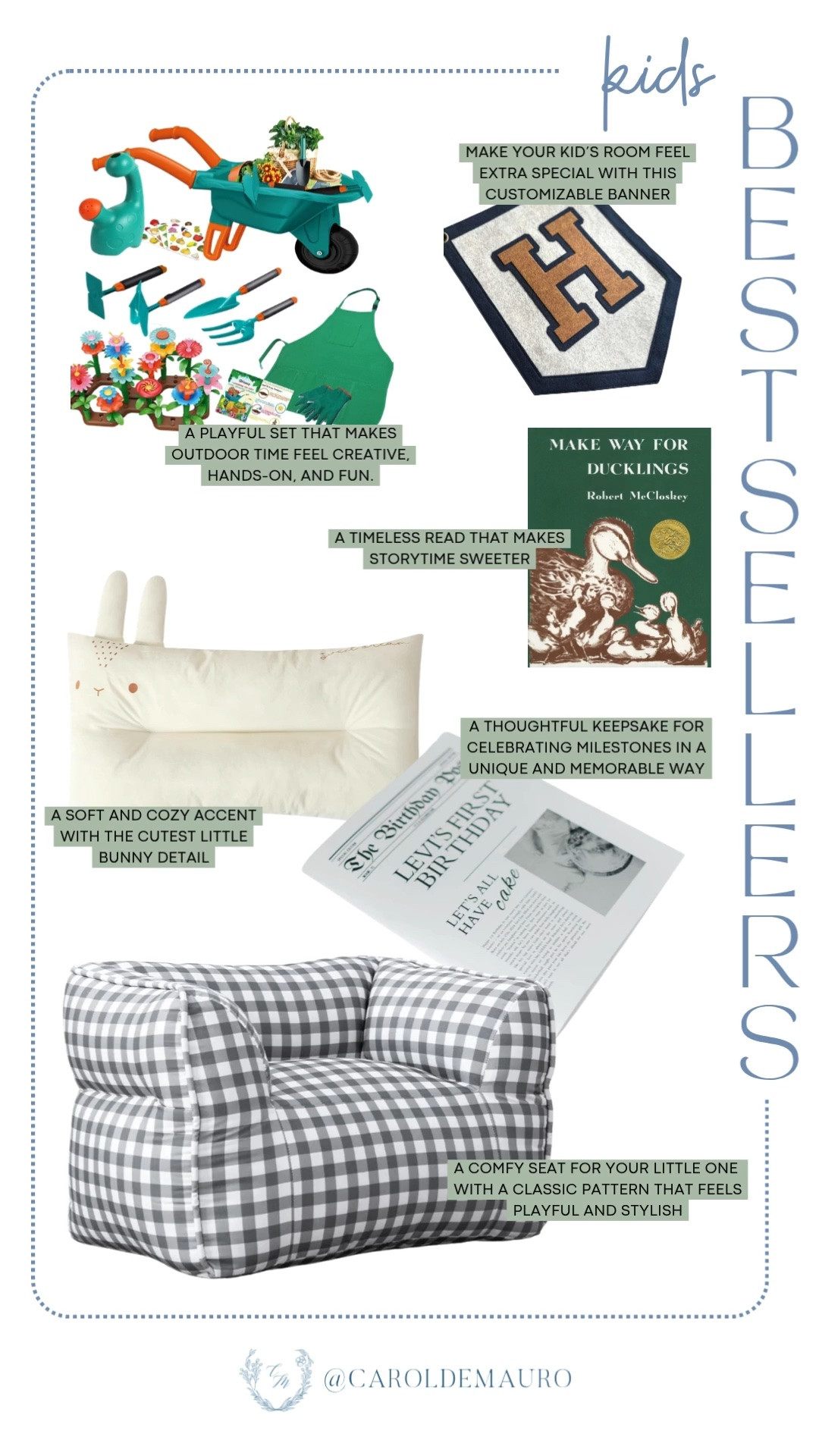kids finds, weekly bestsellers, gardening tools for kids, story book for kids, custom initial banner, screen-free kid activities, toddler pillow, customizable newspaper invitation, kids chair, gingham aesthetic, nursery decor, boy mom, kids birthday, educational toys

#LTKBaby #LTKKids
