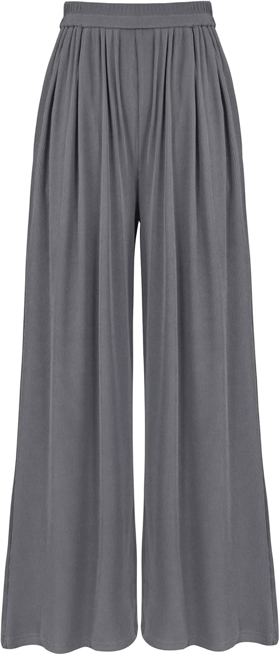 BTFBM Womens Casual Wide Leg Pants Summer Fall Clothes Pleated Elastic Waist Loose Palazzo Knit T... | Amazon (US)