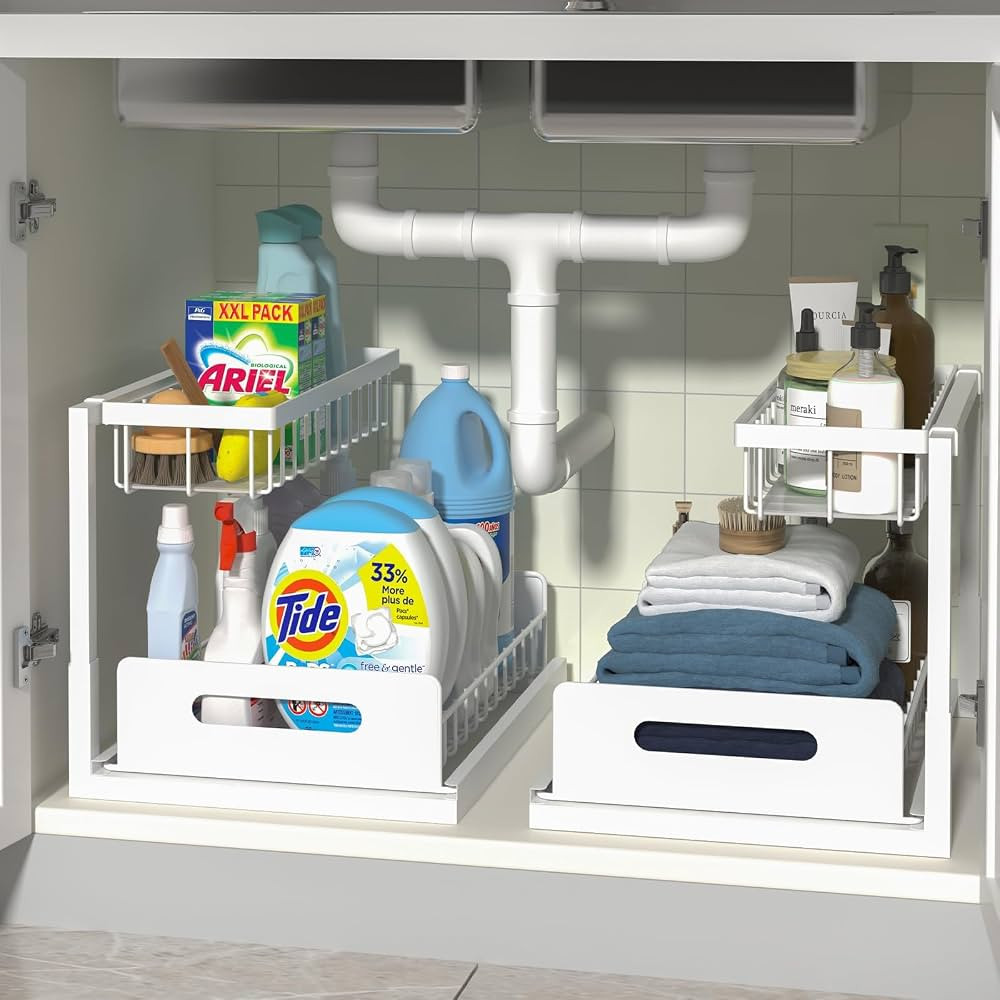 Under Sink Organizers, 2 Pack Metal Pull Out Under Sink Organizers and Storage Shelves with Slidi... | Amazon (US)
