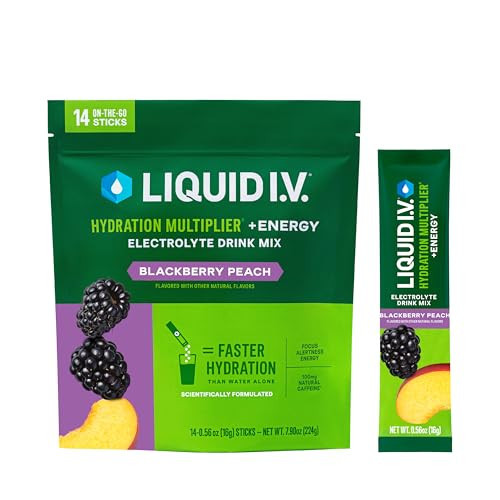Liquid I.V.® Hydration Multiplier +Energy | Blackberry-Peach | Electrolyte Powder Drink Mix | 1 Pack (14 Servings) | Amazon (US)