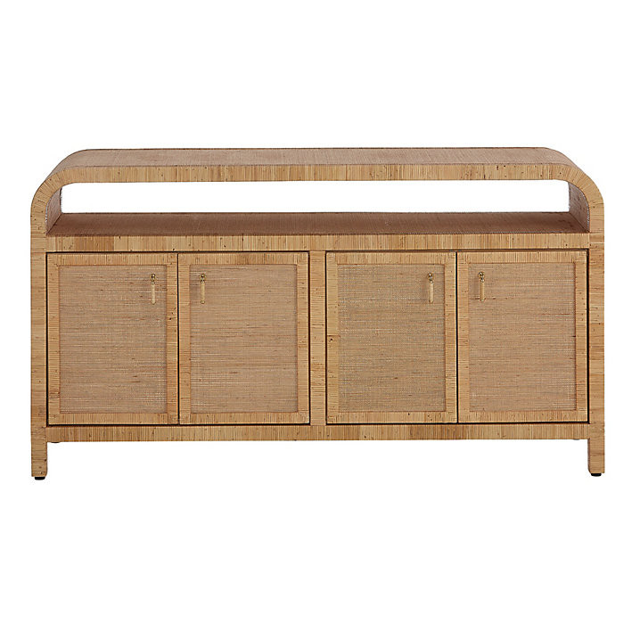 Reya Rattan and Grasscloth Mahogany Sideboard Storage Cabinet with Doors | Ballard Designs, Inc.
