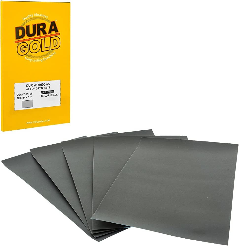 Dura-Gold Premium 1000 Grit Wet or Dry Sandpaper Sheets, 5-1/2" x 9", Box of 25 - Car Color Sandi... | Amazon (US)