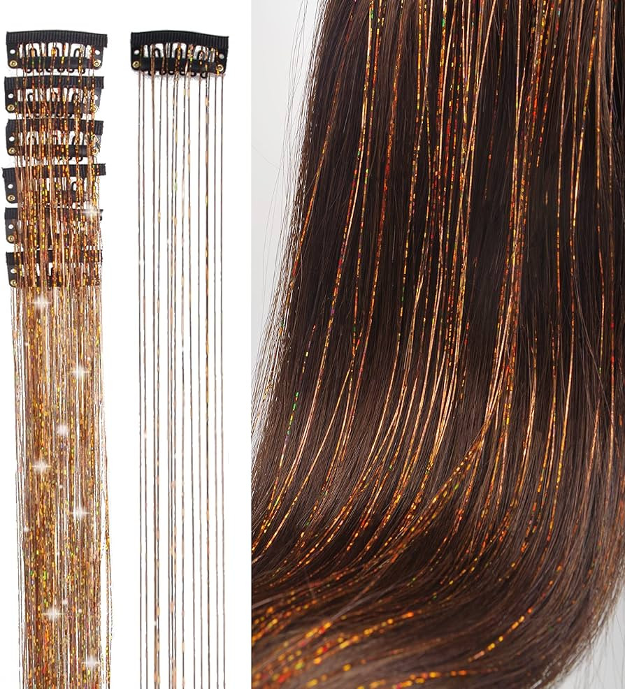 SEPTBEAM Clip in Hair Tinsel Extensions Brown Highlights for Hair 20.5 Inch 6 Pieces Each Pack Mu... | Amazon (US)