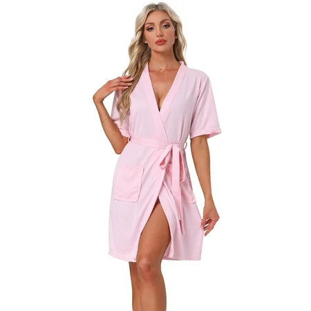 DARING DIVA Bathrobe Waffle Terry Shawl Collar Tie Short Sleeve XL Pink | Walmart (US)