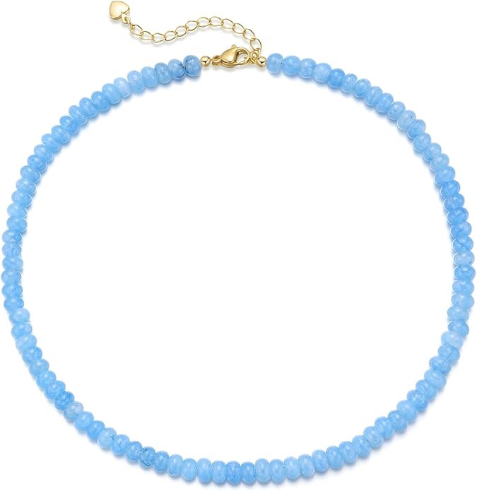 Beaded Gemstone Necklaces for Women, Bohemian Colored Choker Natural Stone Bead Decoration Summer... | Amazon (US)