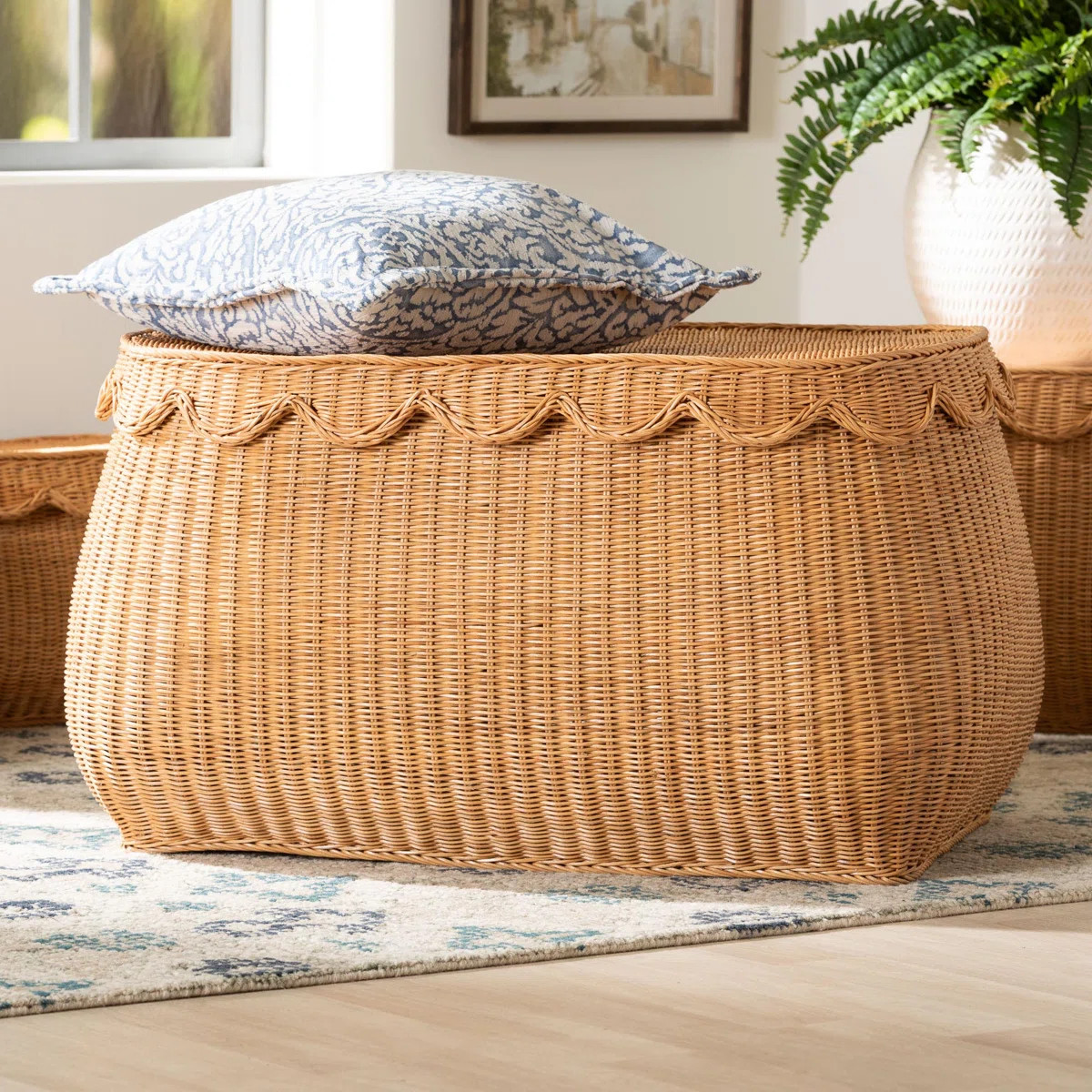 Bali & Pari Ayleen Natural Rattan Basket With Scalloped Lid – Handwoven Wicker Storage Box, Boh... | Wayfair North America