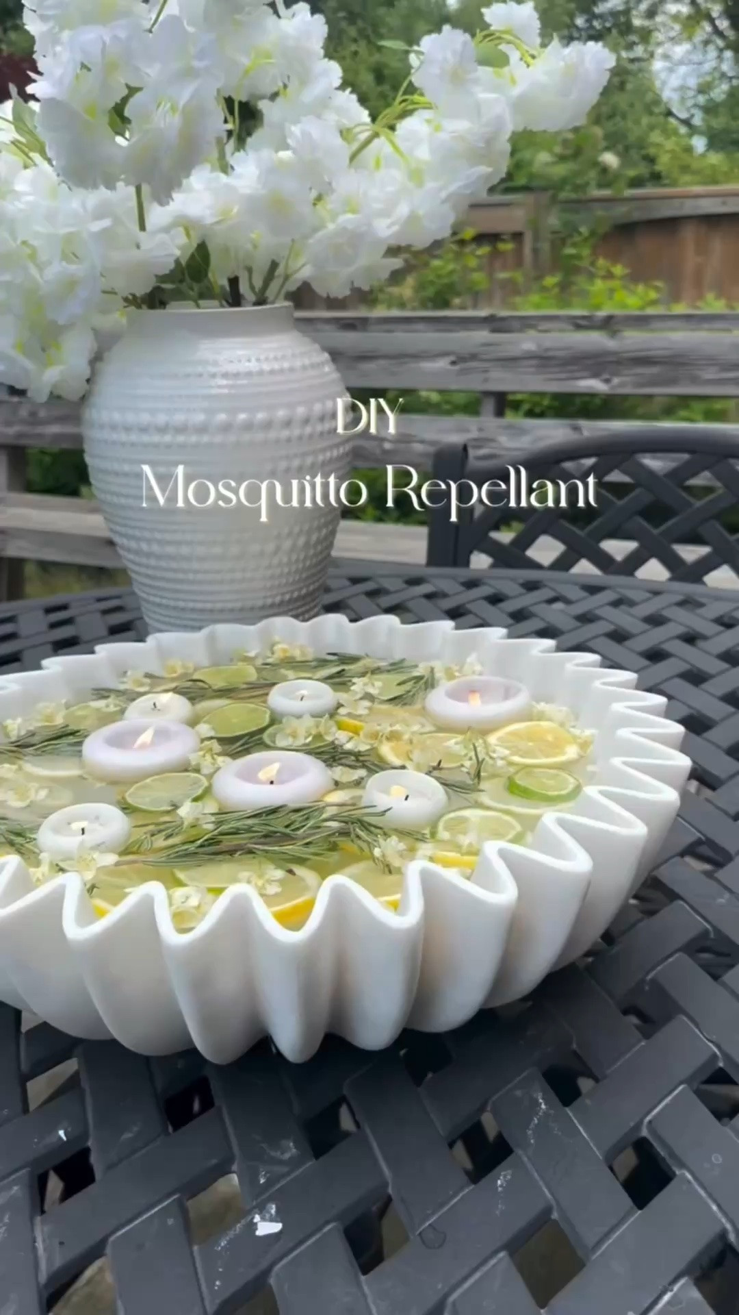 A natural mosquito repellent that actually looks good on your patio. This DIY repellent bowl is one of my favourite summer rituals, it’s simple, it’s beautiful, and it actually works.

What you’ll need:
2 lemons, sliced
2 limes, sliced
Fresh rosemary sprigs
10–15 drops lemongrass essential oil
Water to fill your bowl
3–5 floating candles
One large glass or ceramic bowl
Optional: eucalyptus or citronella oil, fresh mint leaves
A little trick worth knowing, limes are too dense to float on their own. Layer them on top of the lemon slices and they’ll stay up beautifully.

As the candles warm the oils, the scent slowly fills the air and quietly does its job. No chemicals, no citronella torches. Just something that looks like it belongs on a styled patio, because it does.

Save this one for your next outdoor gathering.

Comment Bowl” to have the link sent to you, but you must be following me first.