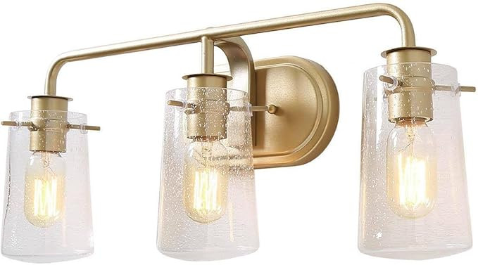 KSANA Gold Vanity Lights, 3-Light Modern Bathroom Light Fixture with Seeded Glass Shade | Amazon (US)