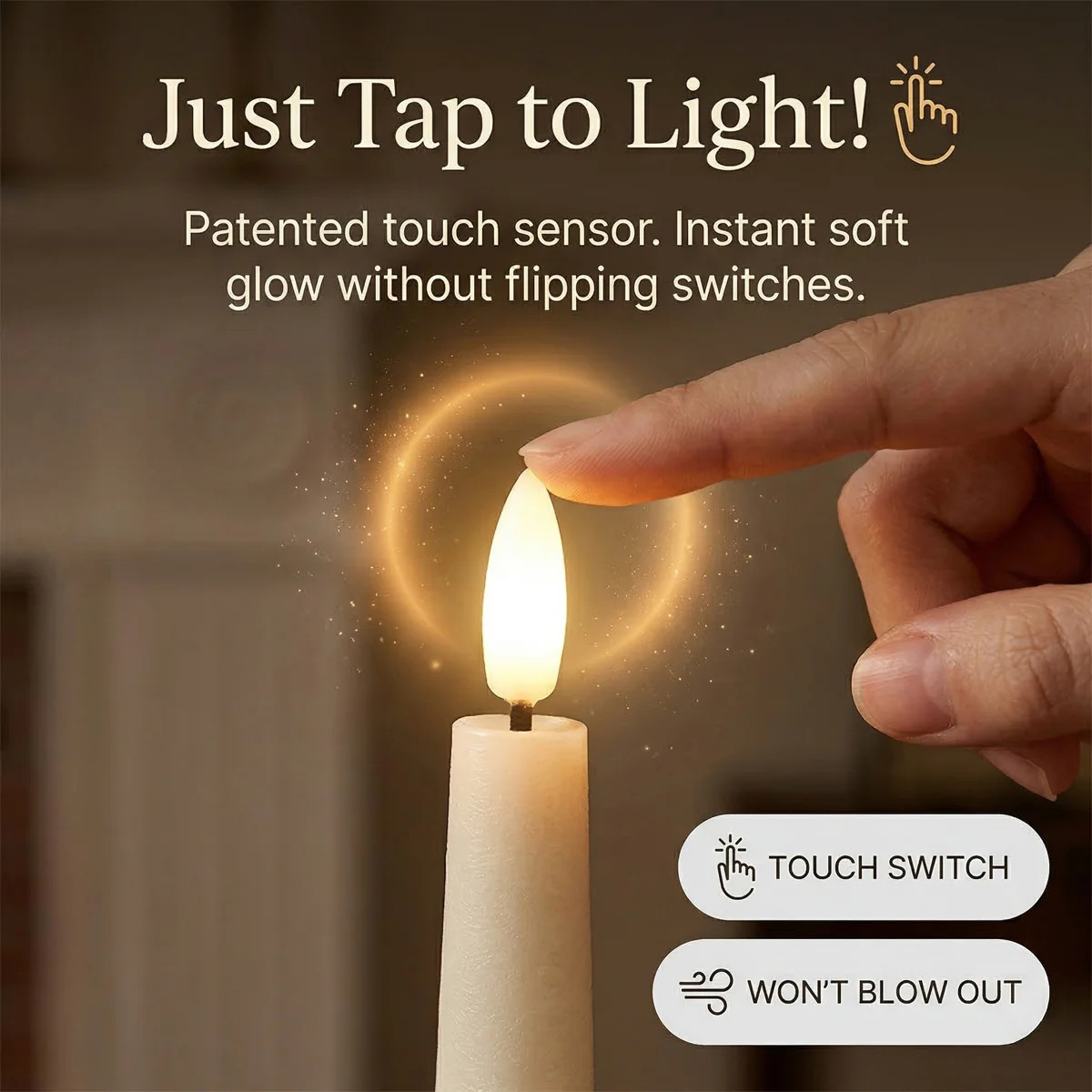 2-Pack Smart Touch Flameless Taper Candles, Ivory Real Wax (0.79"x9.65") LED Candles with 3D Wick... | Wayfair North America