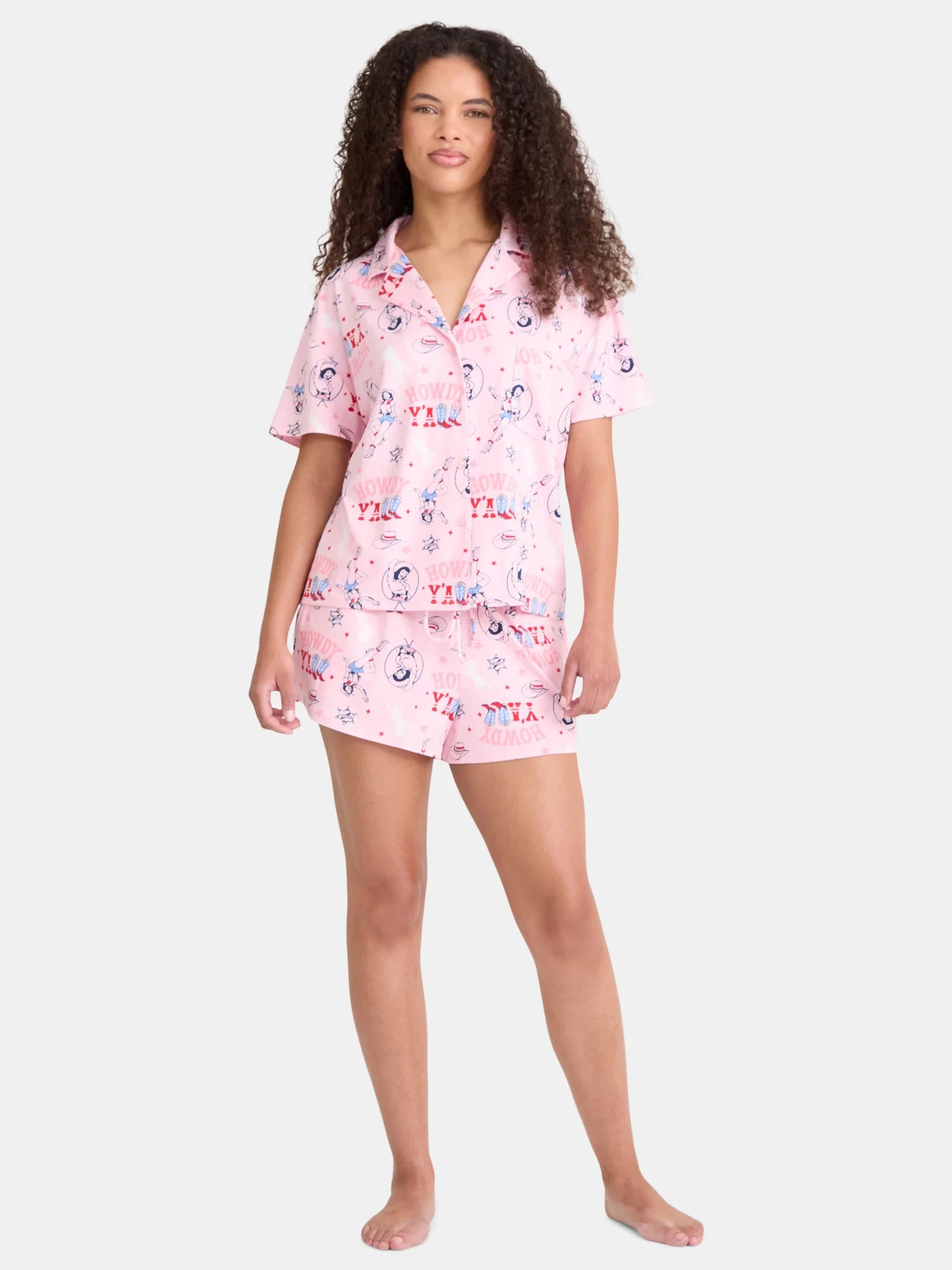 Way to Celebrate Women's Notch Collar Top and Shorts Pajama Set, 2-Piece, Sizes XS-3X | Walmart (US)