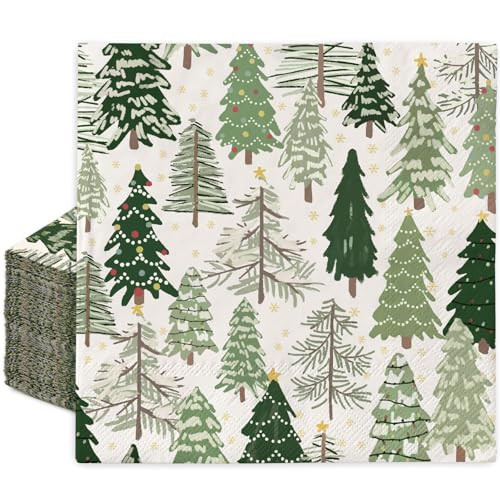 AnyDesign 80Pcs Christmas Paper Napkins Xmas Tree Dinner Napkins Forest Disposable Hand Napkin for Winter Wedding Birthday Tableware Supplies | Amazon (US)