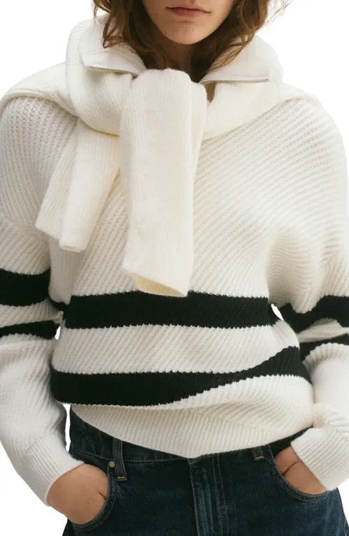 MANGO Stripe Quarter Zip Sweater in Ecru at Nordstrom, Size X-Small | Nordstrom