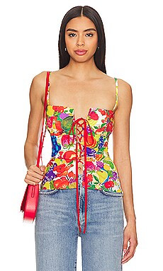 Tyler McGillivary Fruit Sticker Corset in Fruit Stickers Print from Revolve.com | Revolve Clothing (Global)