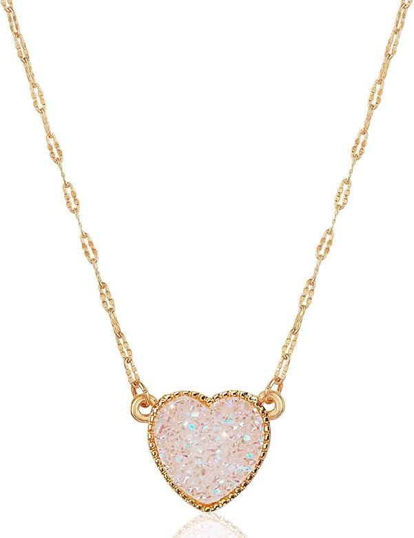 Humble Chic Heart Pendant Necklace for Women with Sparkly Simulated Druzy Stone - Gold, Silver, o... | Amazon (US)
