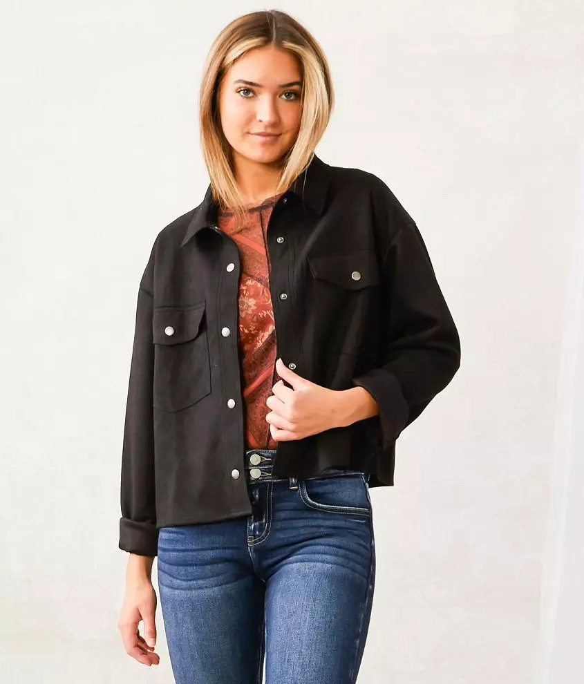 Faux Suede Cropped Jacket | Buckle