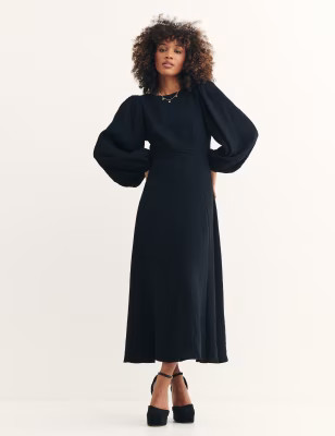 Blouson Sleeve Midi Dress with Linen | Nobody's Child | M&S | Marks & Spencer (UK)