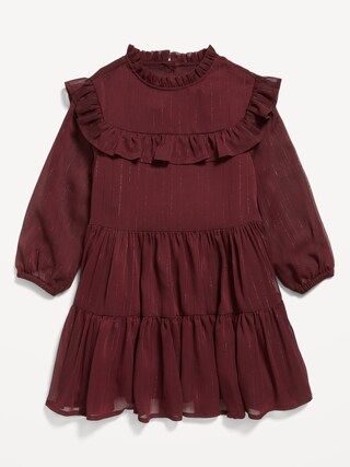 Long-Sleeve Ruffle-Trim Tiered Dress for Toddler Girls | Old Navy (US)