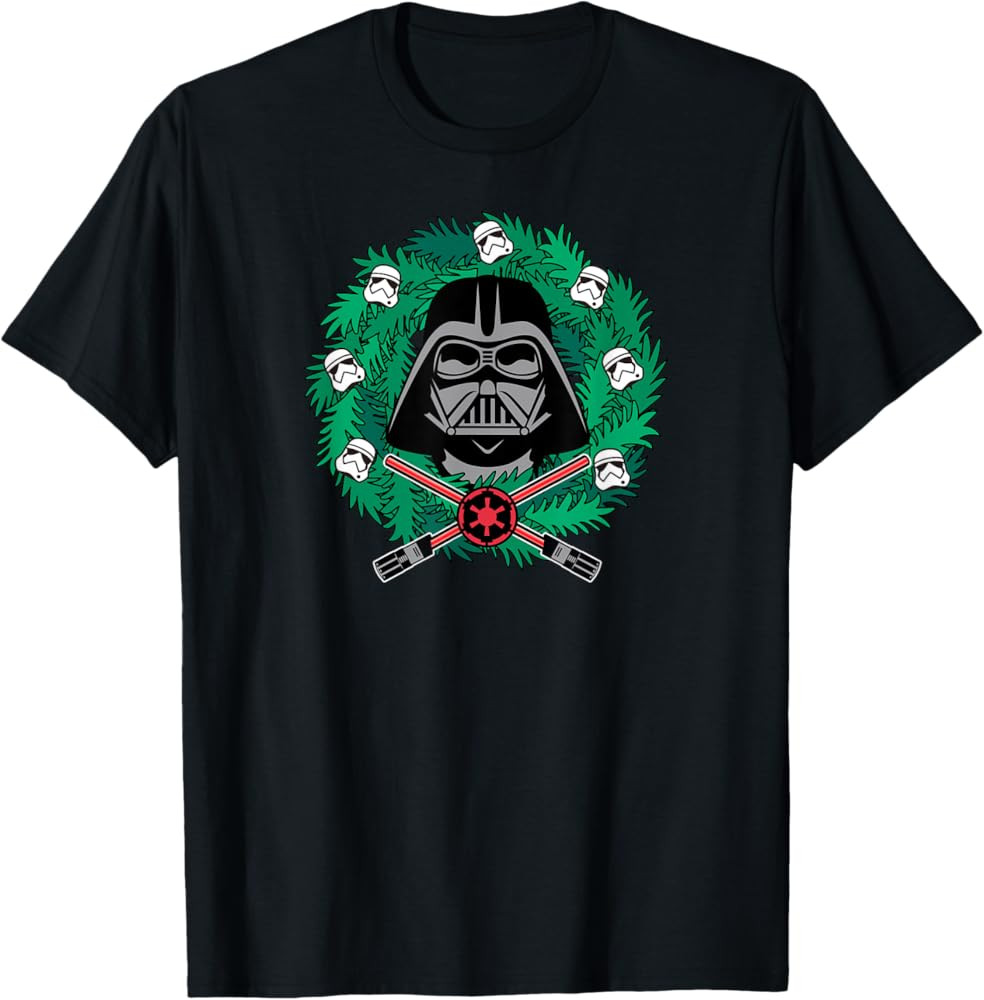 Amazon Essentials Men's Darth Vader Helmet Holiday Christmas Wreath T-Shirt, Star Wars Darth, Sma... | Amazon (US)