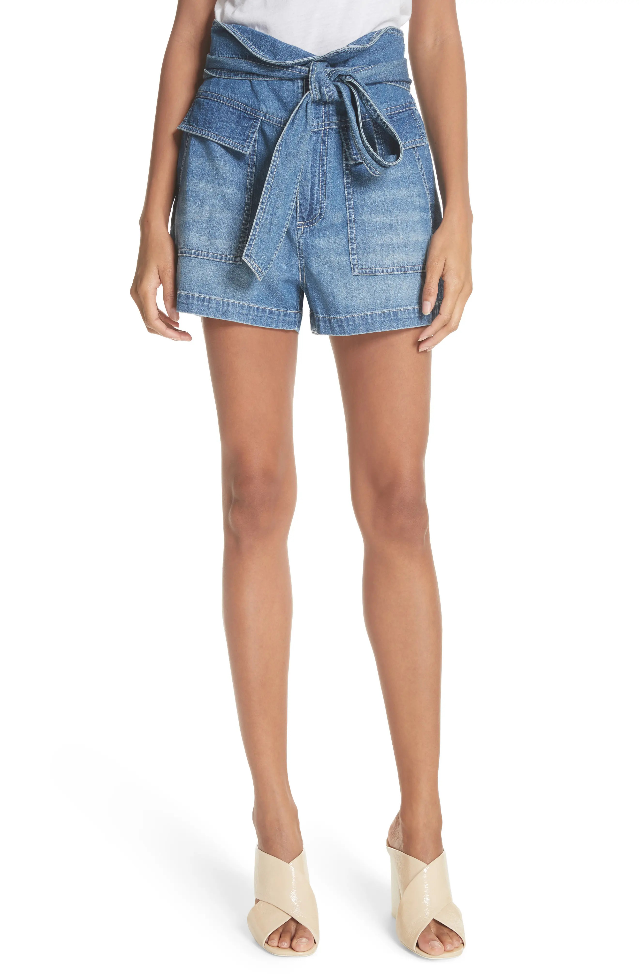 La Vie Rebecca Taylor Tie Belted Denim Shorts | Nordstrom