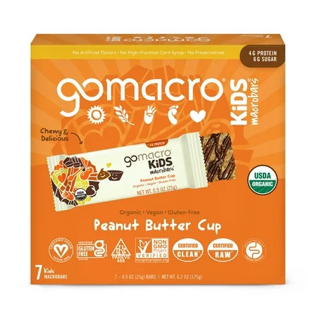 GoMacro Kids MacroBar, Peanut Butter Cup, Organic Vegan Snack Bars, 7 ct | Walmart (US)