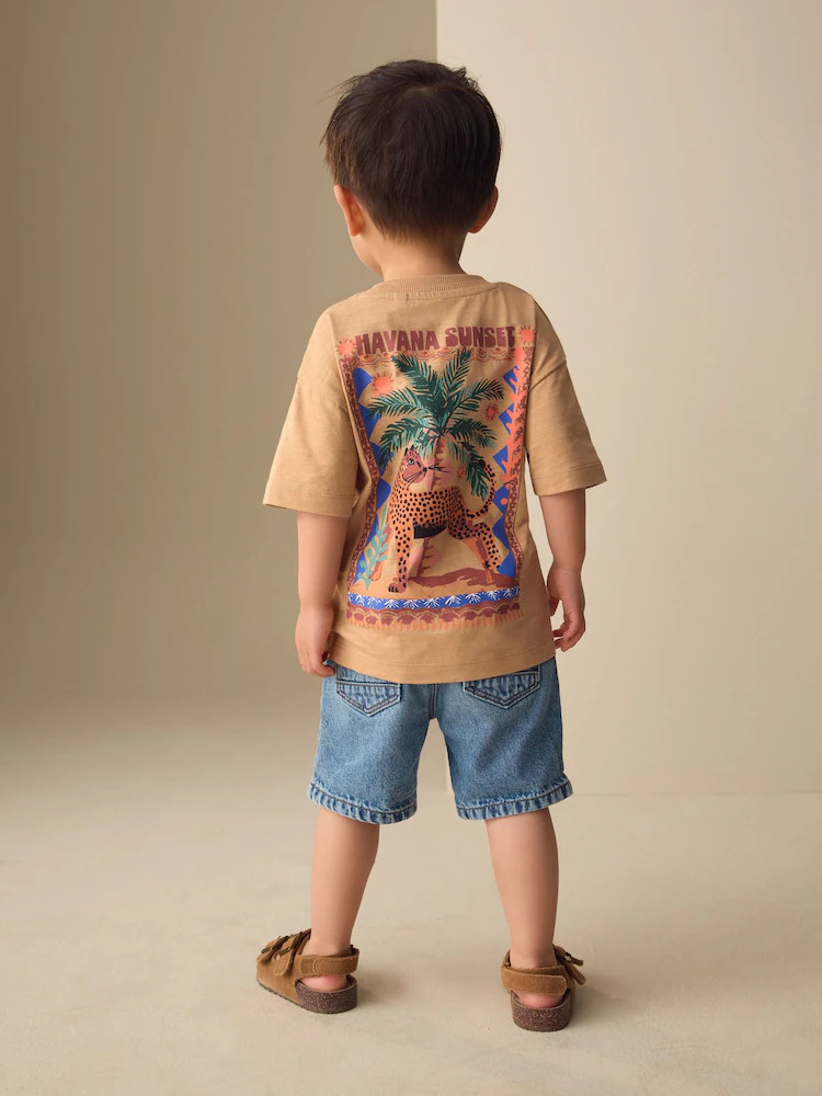 Tan Cheetah Havana Sunset Short Sleeve Back Print T-Shirt (3mths-7yrs) | Next US