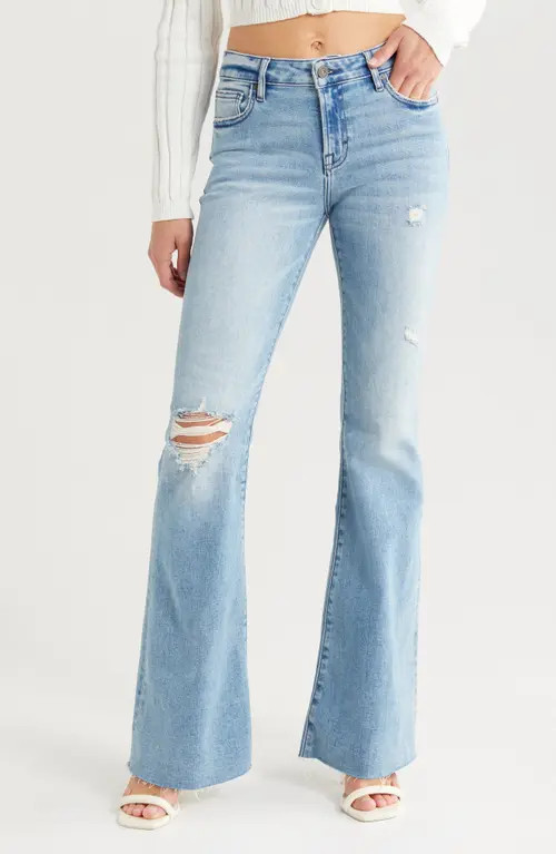 HIDDEN JEANS Ripped Mid Rise Flare Jeans in Light Wash at Nordstrom, Size 30 | Nordstrom