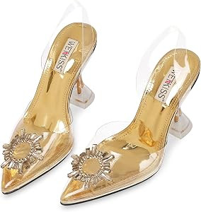 wetkiss Women's Clear Heels Shoes, Crystal Rhinestones Slingback Wedding Shoes Pointed Toe High Heel | Amazon (US)