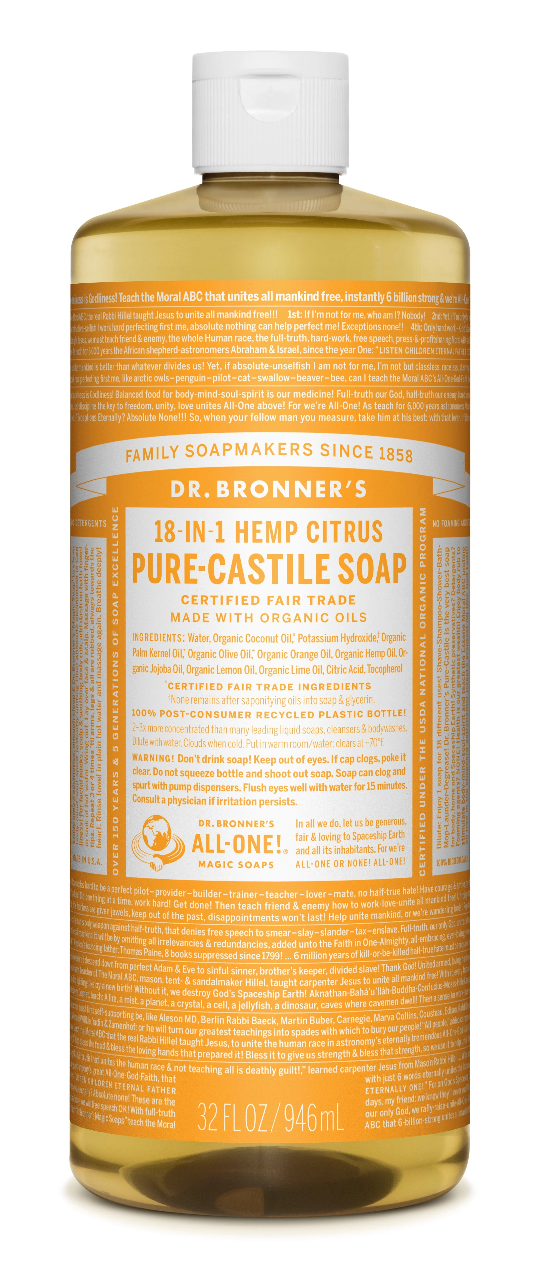 Dr. Bronner's Citrus Orange Pure-Castile Liquid Soap - 32 oz | Walmart (US)