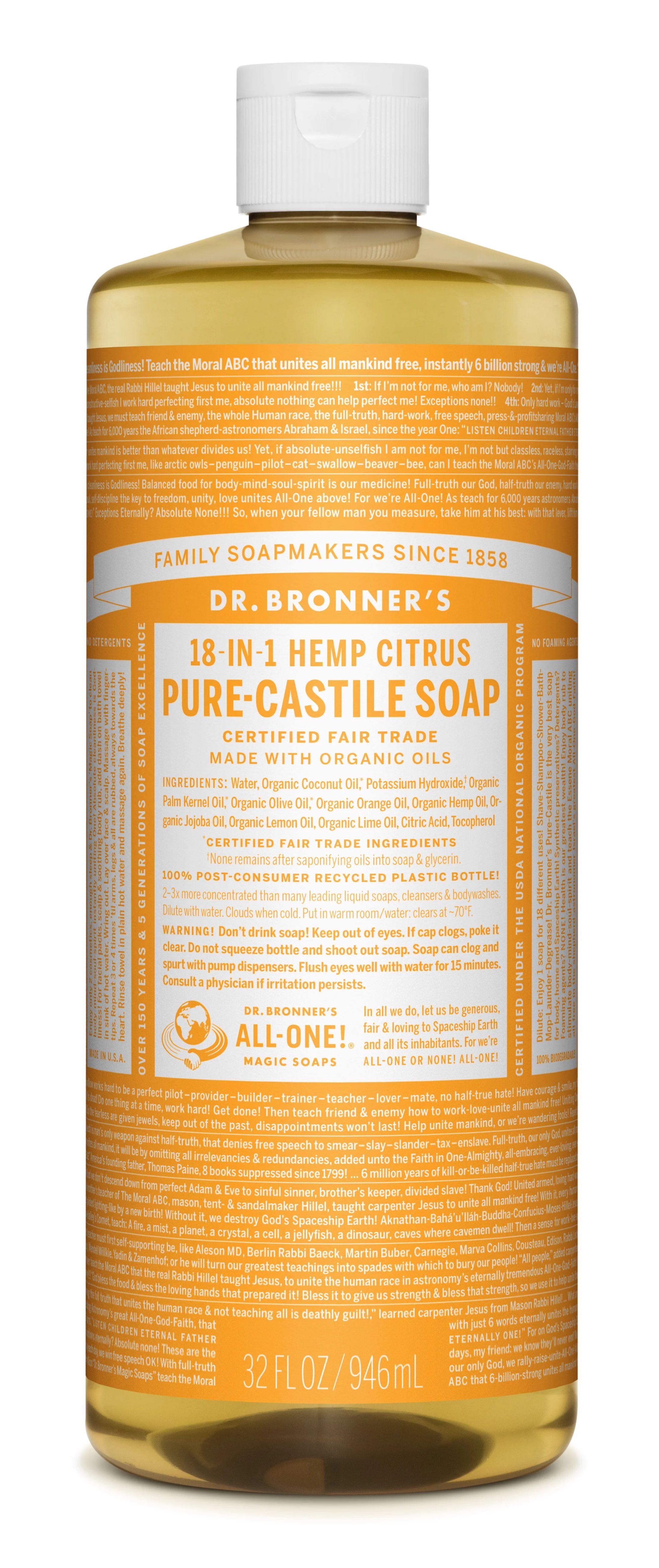 Dr. Bronner's Citrus Orange Pure-Castile Liquid Soap - 32 oz | Walmart (US)