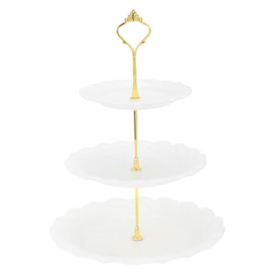 Unique Bargains Halloween Christmas Circular 3-Layer Dessert Cupcake Stand with Layered Serving Tray for Pastries Donuts and Fruits White Glod Tone | Target