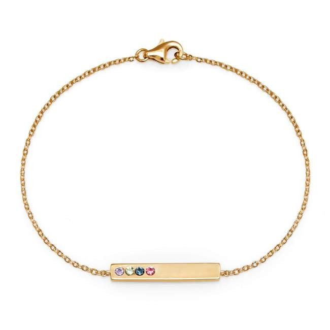 4 Stone Birthstone Gold Name Bar Bracelet | Eve's Addiction
