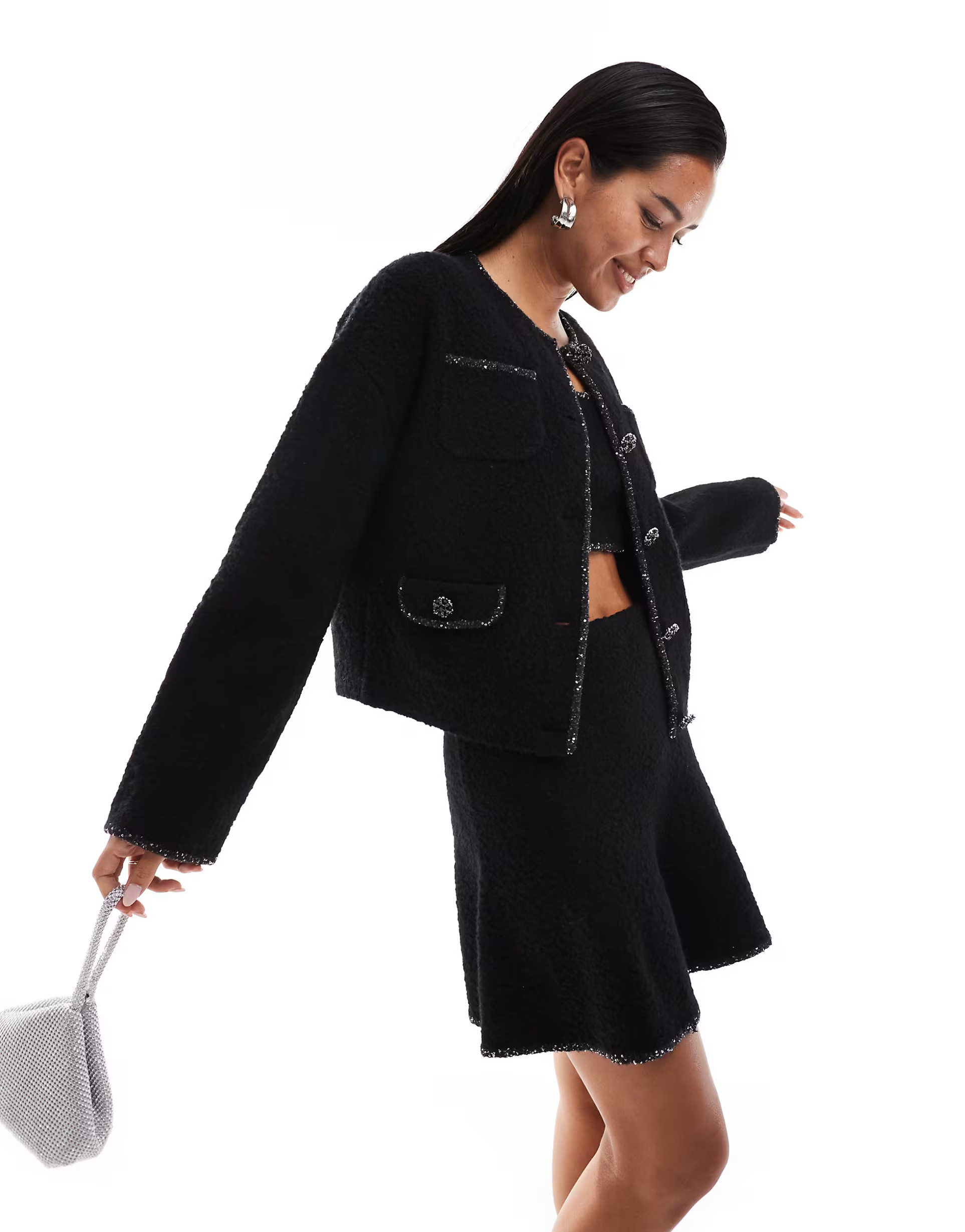 & Other Stories co-ord wool blend knitted boucle caridgan in black | ASOS | ASOS (Global)