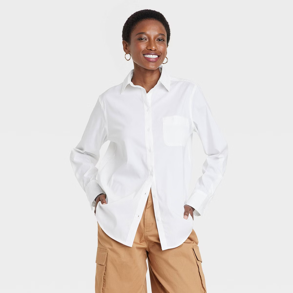 Women's Slim Fit Boyfriend Tailored Long Sleeve Button-Down Shirt - A New Day™ | Target
