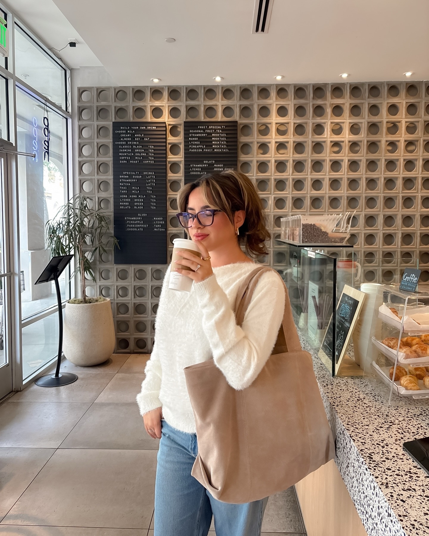 Beating the winter blues with a super cozy and soft girl outfit and a yummy hot coffee 🤍🪽☁️