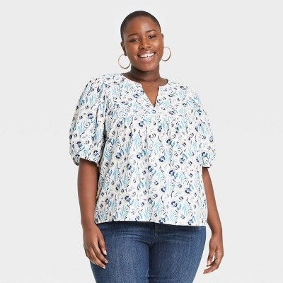 Women's Floral Print Puff Elbow Sleeve Blouse - Universal Thread™ | Target