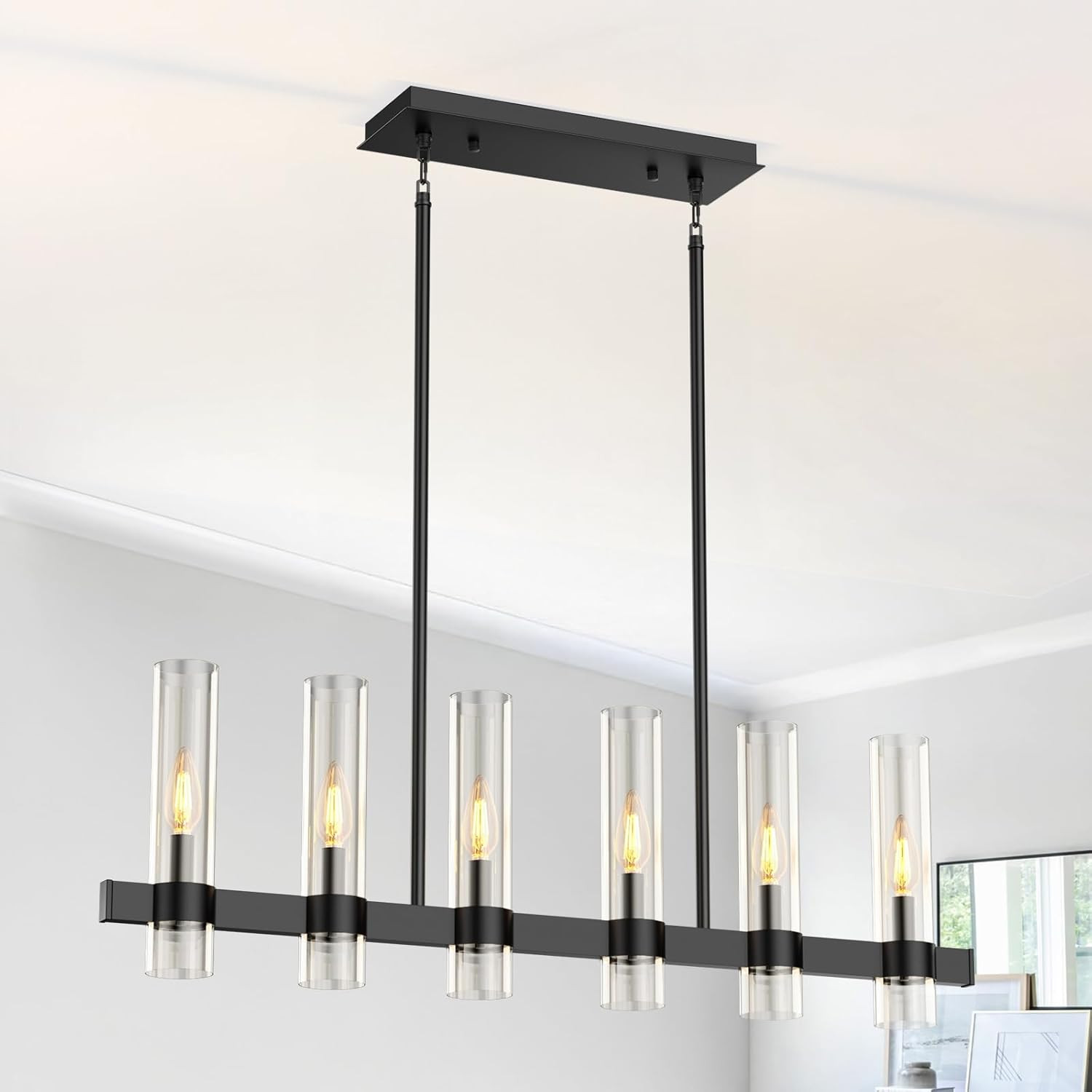 Island Lights for Kitchen,6-Light Modern Farmhouse Chandeliers for Dining Room,Large Linear Penda... | Amazon (US)