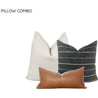 Pillow Combination #4 3 Covers Cream Mudcloth Gray Stripe & Faux Leather Cover Black Farmhouse Decor | Etsy (US)