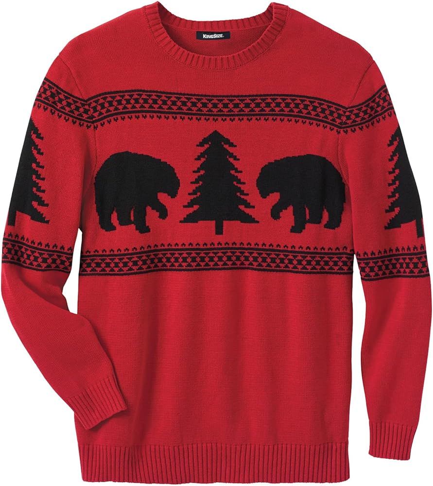 KingSize Men's Big & Tall Holiday Crewneck Sweater | Amazon (US)