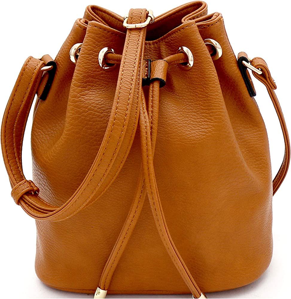 Casual Soft PU Leather Drawstring Small 2 Way Bucket Shoulder Bag Crossbody | Amazon (US)