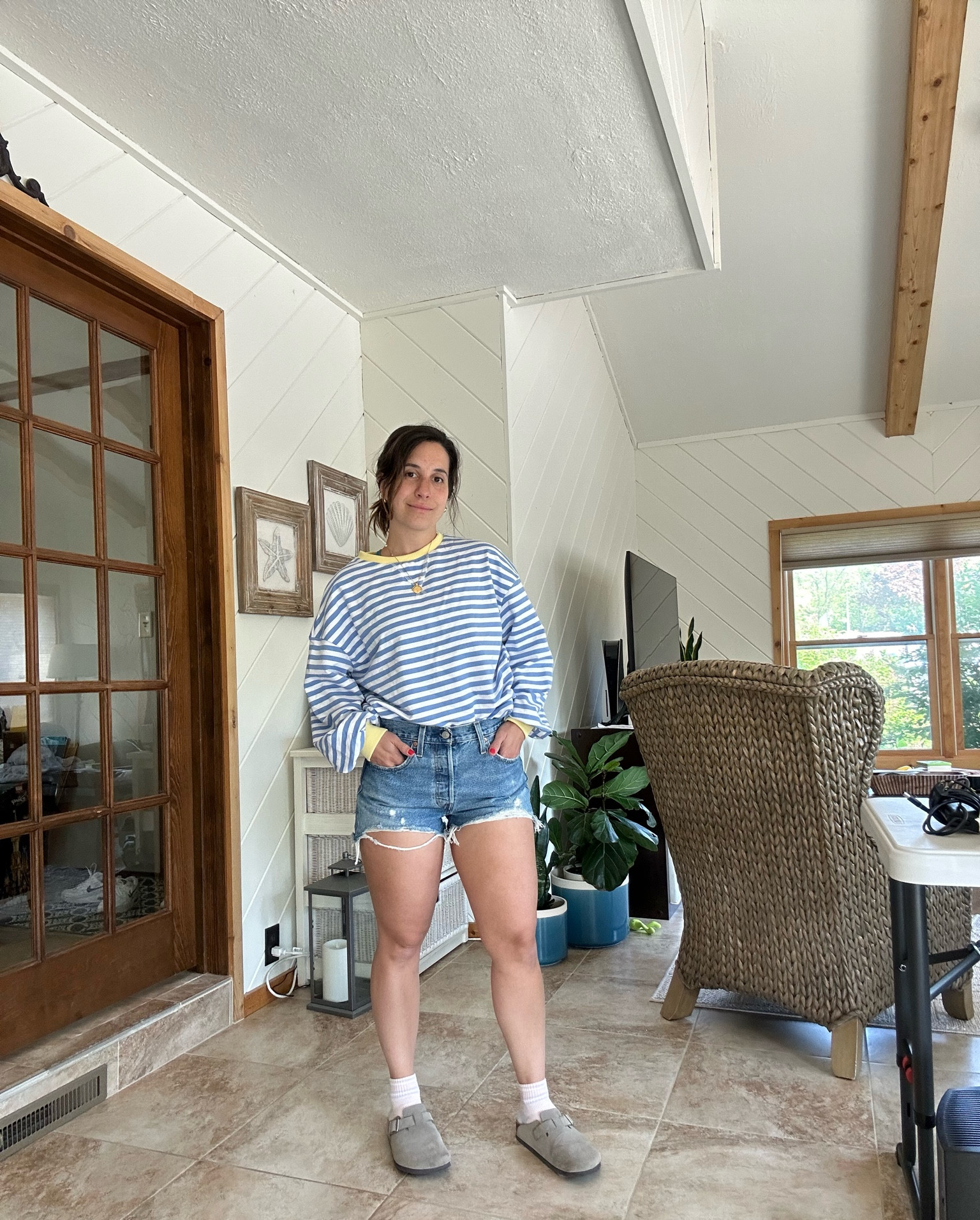 I wear this light sweater on repeat! Perfect for chill weather. Pair it with your favorite denim shorts. 