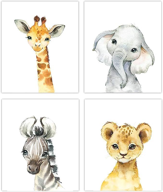 Little Baby Watercolor Animals Safari Prints Set of 4 (Unframed) Nursery Decor Art (8x10) (Option... | Amazon (US)